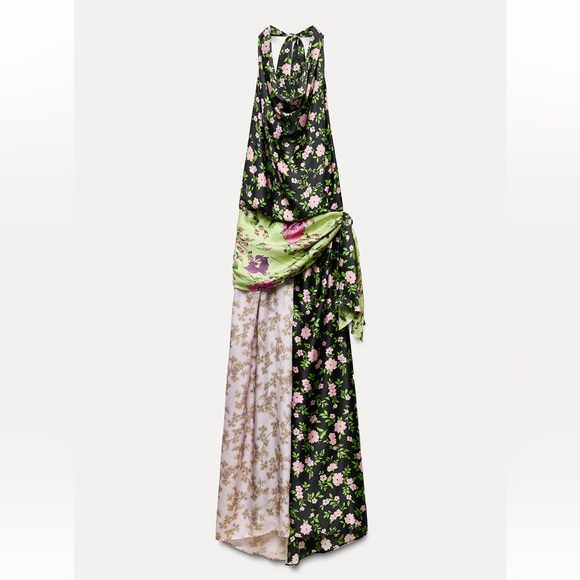 NWT Zara Limited Edition 100% Silk Floral Maxi Dress in Green Multi Sz S - Picture 4 of 16